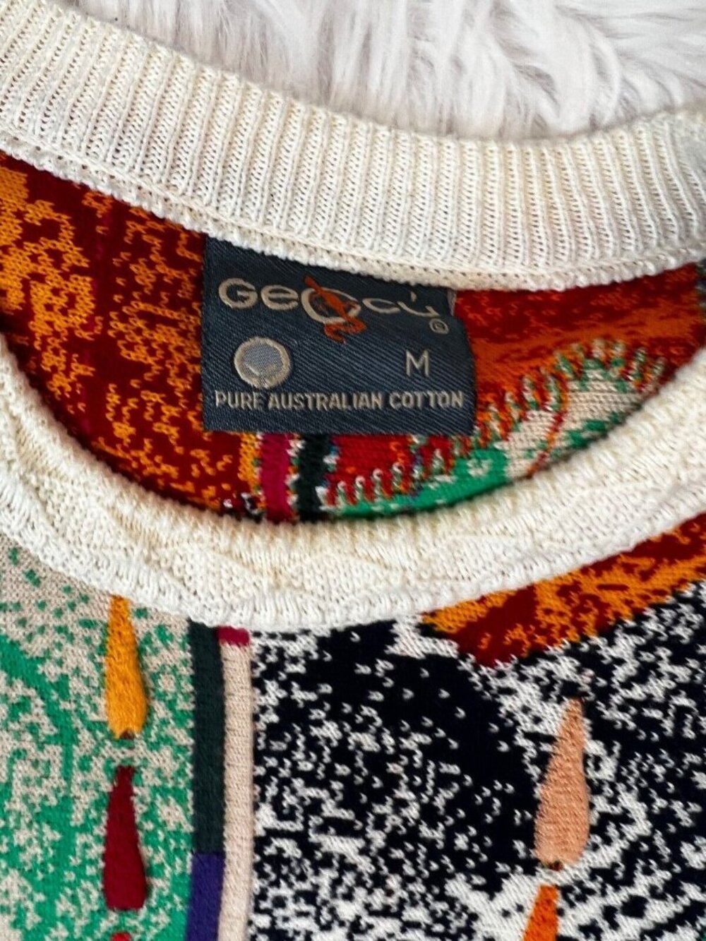 Geocc Mens Sweater Pullover Med Vintage 90s 3D Multi Long Sleeve Australian Cott - Picture 5 of 6